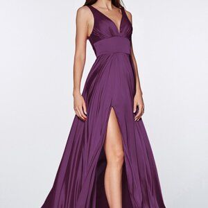 New Eggplant Evening Formal V-Neck Satin A-Line Shape Prom Dress Gown CD7469